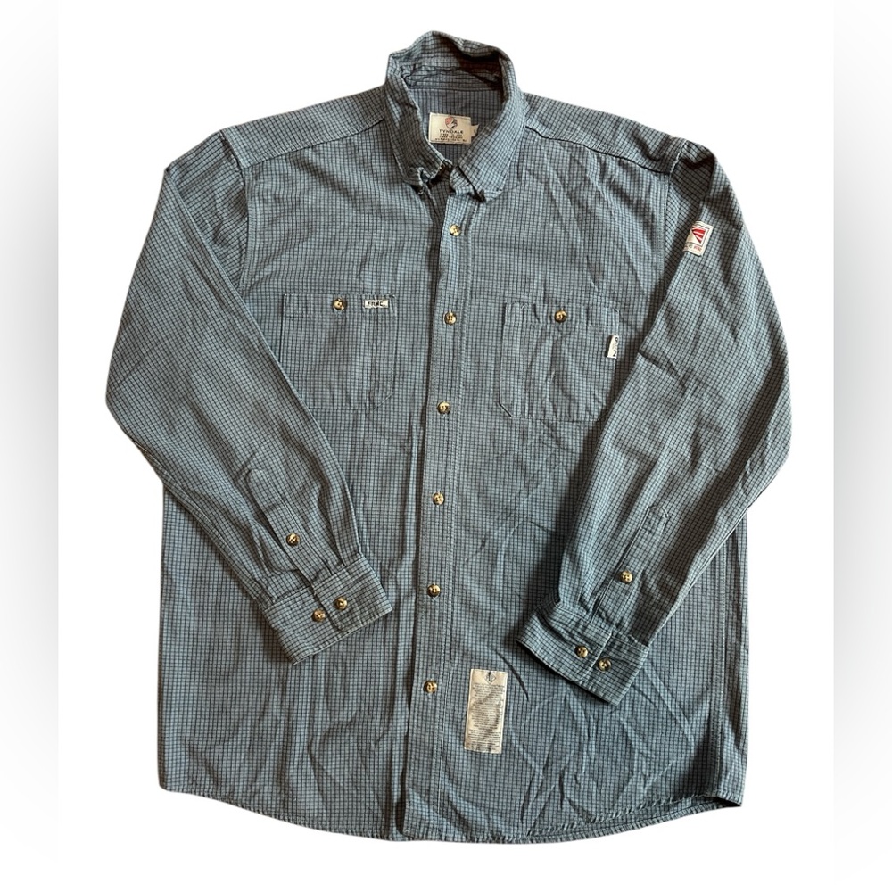 TYNDALE men’s flame resistant arc rated long sleeve button-up shirt. Blue. XL